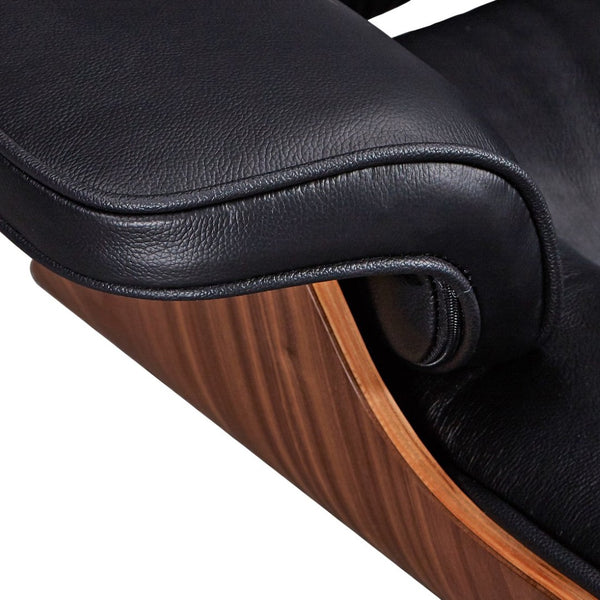 HomeRoots 28" Elegant Black Leather Lounge Chair with Ottoman - Mid-Century Modern Design, Swivel Comfort & Style 636338