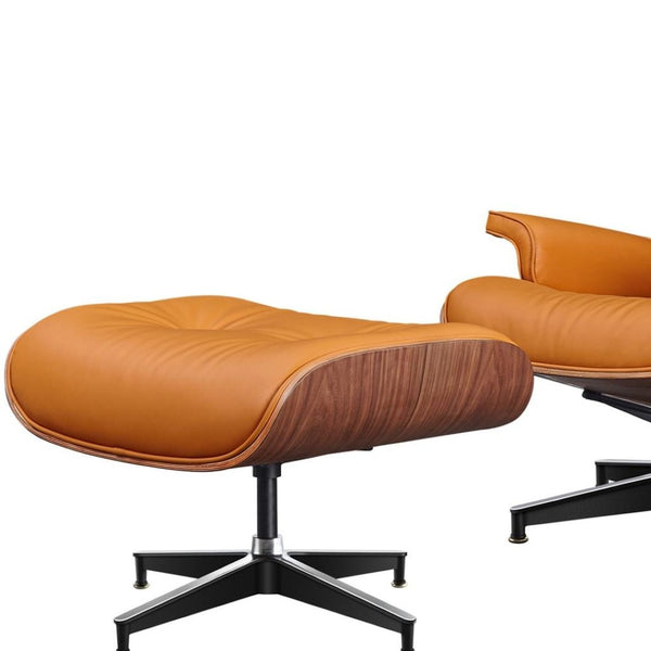 HomeRoots 28" Tufted Genuine Leather Lounge Chair with Ottoman – Mid-Century Modern Design in Bold Orange! 636339