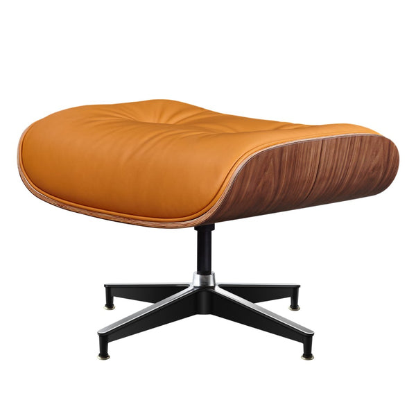 HomeRoots 28" Tufted Genuine Leather Lounge Chair with Ottoman – Mid-Century Modern Design in Bold Orange! 636339