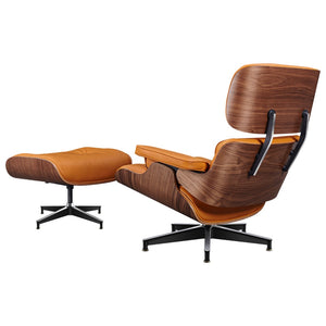 HomeRoots 28" Tufted Genuine Leather Lounge Chair with Ottoman – Mid-Century Modern Design in Bold Orange! 636339