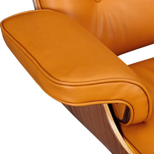 HomeRoots 28" Tufted Genuine Leather Lounge Chair with Ottoman – Mid-Century Modern Design in Bold Orange! 636339