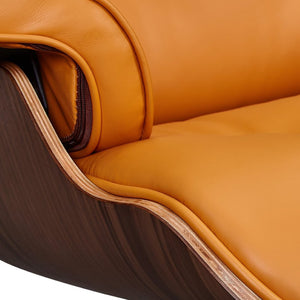 HomeRoots 28" Tufted Genuine Leather Lounge Chair with Ottoman – Mid-Century Modern Design in Bold Orange! 636339