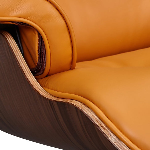 HomeRoots 28" Tufted Genuine Leather Lounge Chair with Ottoman – Mid-Century Modern Design in Bold Orange! 636339