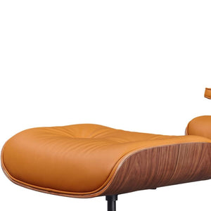 HomeRoots 28" Tufted Genuine Leather Lounge Chair with Ottoman – Mid-Century Modern Design in Bold Orange! 636339