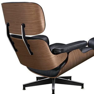 HomeRoots 28" Black and Light Brown Tufted Leather Lounge Chair & Ottoman Set - Mid-Century Modern Comfort 636340