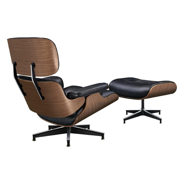 HomeRoots 28" Black and Light Brown Tufted Leather Lounge Chair & Ottoman Set - Mid-Century Modern Comfort 636340