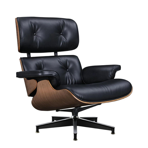 HomeRoots 28" Black and Light Brown Tufted Leather Lounge Chair & Ottoman Set - Mid-Century Modern Comfort 636340