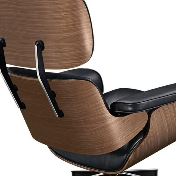 HomeRoots 28" Black and Light Brown Tufted Leather Lounge Chair & Ottoman Set - Mid-Century Modern Comfort 636340