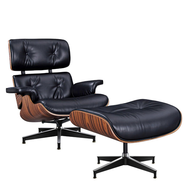 HomeRoots 28" Black and Rosewood Tufted Leather Lounge Chair & Ottoman Set – Stylish, Comfortable, Modern Design 636341