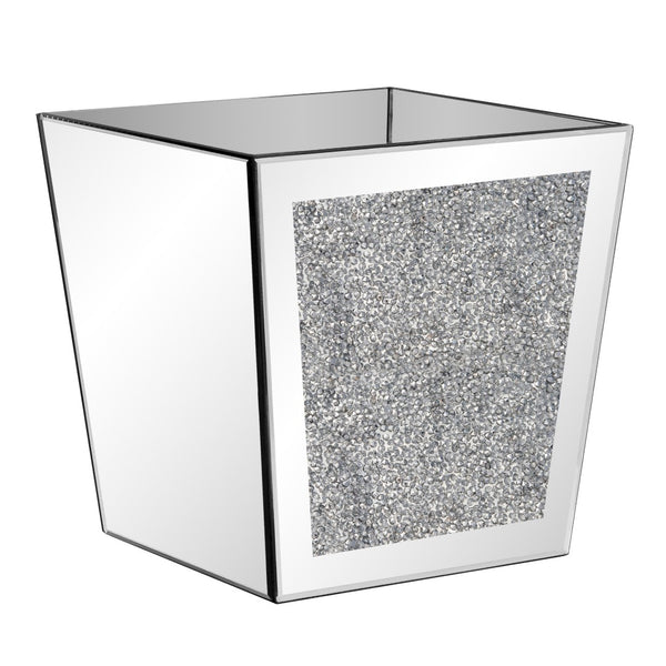 HomeRoots 14" Glamorous Silver Mirrored Glass Table Vase with Faux Crystals – Perfect for Chic Home Decor! 636343