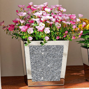 HomeRoots 14" Glamorous Silver Mirrored Glass Table Vase with Faux Crystals – Perfect for Chic Home Decor! 636343