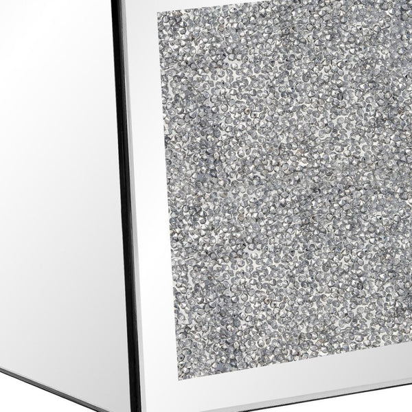 HomeRoots 14" Glamorous Silver Mirrored Glass Table Vase with Faux Crystals – Perfect for Chic Home Decor! 636343