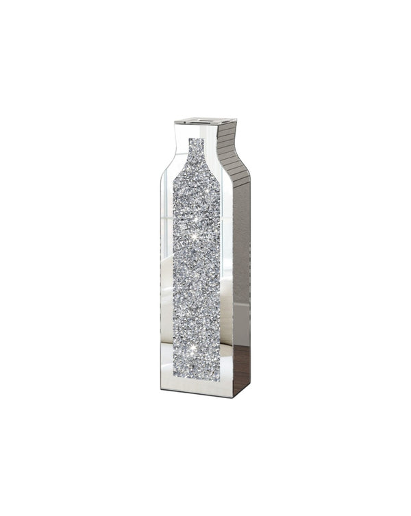 HomeRoots Set of Two Glamorous Silver Mirrored Floor Vases with Faux Crystals for Stunning Décor Accents 636347
