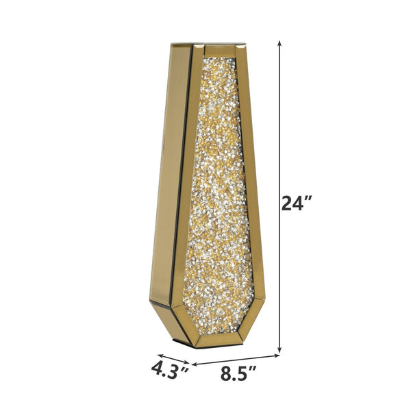 HomeRoots 24" Gold Crystal Glass Floor Vase - Elegant Centerpiece with Faux Crystals for Glamorous Decor 636349