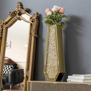HomeRoots 24" Gold Crystal Glass Floor Vase - Elegant Centerpiece with Faux Crystals for Glamorous Decor 636349