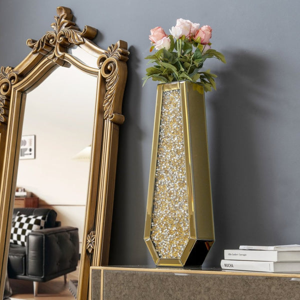 HomeRoots 24" Gold Crystal Glass Floor Vase - Elegant Centerpiece with Faux Crystals for Glamorous Decor 636349
