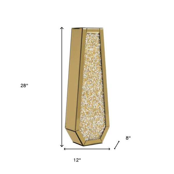 HomeRoots 24" Gold Crystal Glass Floor Vase - Elegant Centerpiece with Faux Crystals for Glamorous Decor 636349