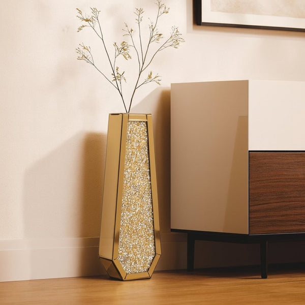 HomeRoots 24" Gold Crystal Glass Floor Vase - Elegant Centerpiece with Faux Crystals for Glamorous Decor 636349