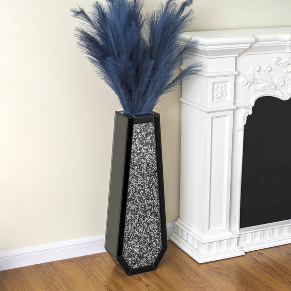 HomeRoots 30" Black Mirrored Glass Floor Vase with Faux Crystals - Elegant Centerpiece for Home Décor & Events 636350