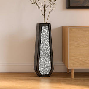 HomeRoots 30" Black Mirrored Glass Floor Vase with Faux Crystals - Elegant Centerpiece for Home Décor & Events 636350