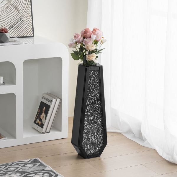 HomeRoots 24" Black Crystal Glass Floor Vase - Glamorous Home Décor with Faux Crystals for Stunning Displays 636351
