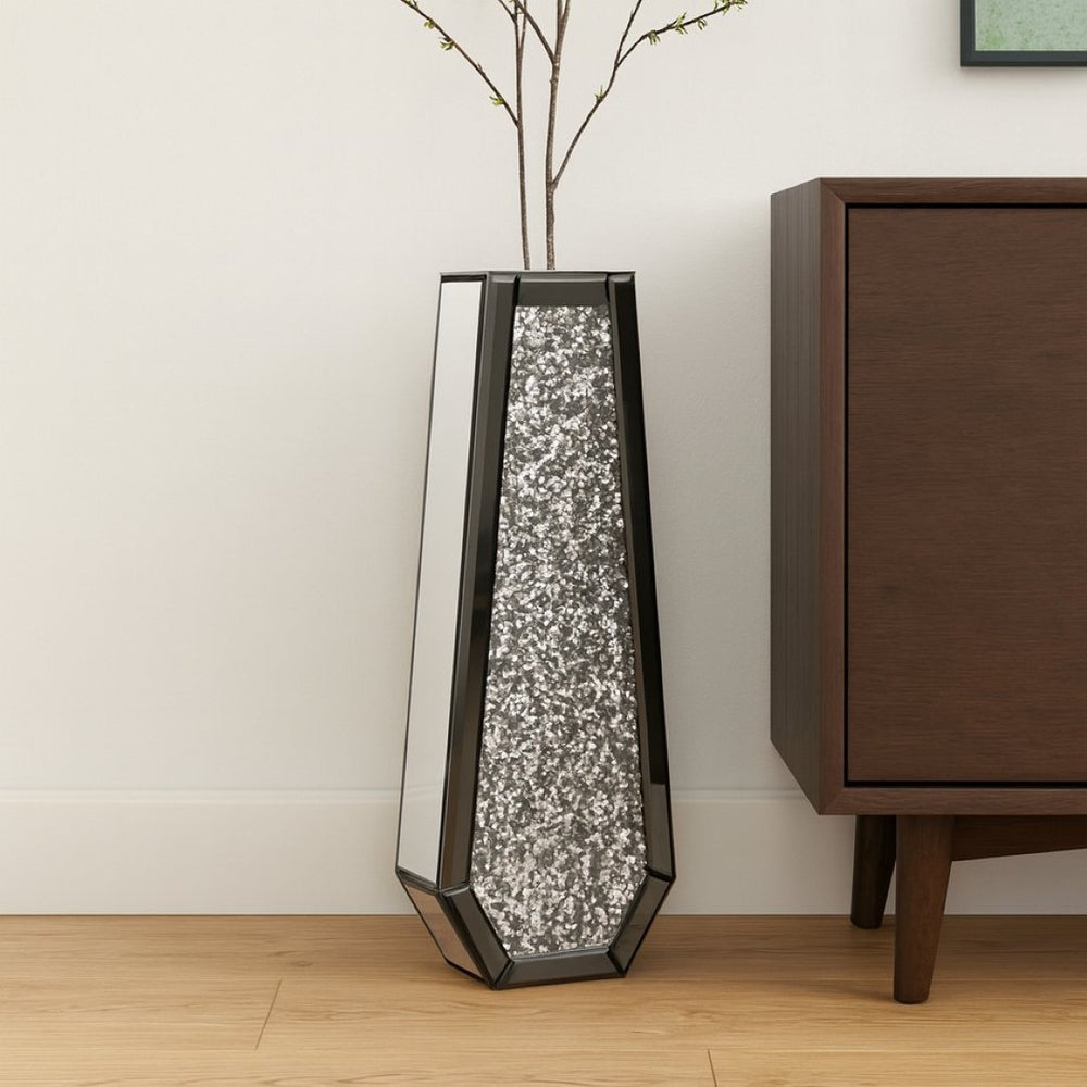 HomeRoots 24" Black Crystal Glass Floor Vase - Glamorous Home Décor with Faux Crystals for Stunning Displays 636351