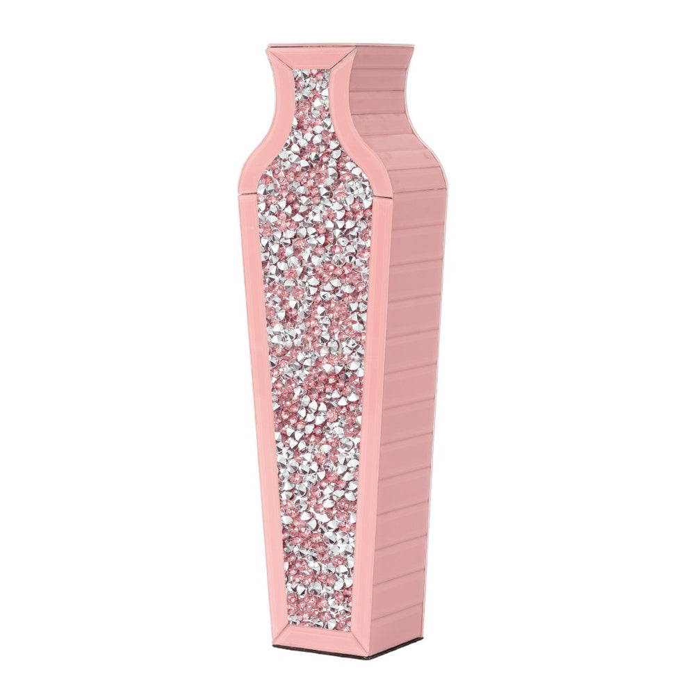 HomeRoots 27" Pink Mirrored Glass Floor Vase with Faux Crystals – Glamorous Accent for Home Décor & Events 636352