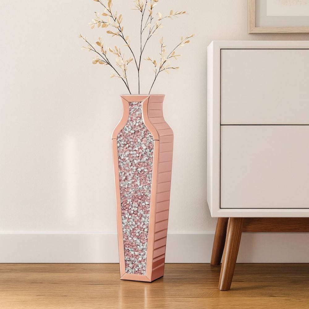 HomeRoots 27" Pink Mirrored Glass Floor Vase with Faux Crystals – Glamorous Accent for Home Décor & Events 636352