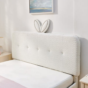 English Elm Queen Boucle Upholstered Kids Bed with Rabbit Ear Headboard Led Lighting Storage Drawers Beige W1413P384927