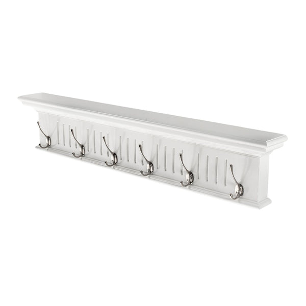 HomeRoots 39" White Solid Wood Wall Coat Rack with 6 Sturdy Hooks - Coastal Charm for Organized Entryways 636371