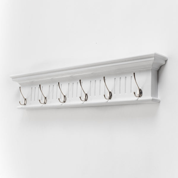 HomeRoots 39" White Solid Wood Wall Coat Rack with 6 Sturdy Hooks - Coastal Charm for Organized Entryways 636371
