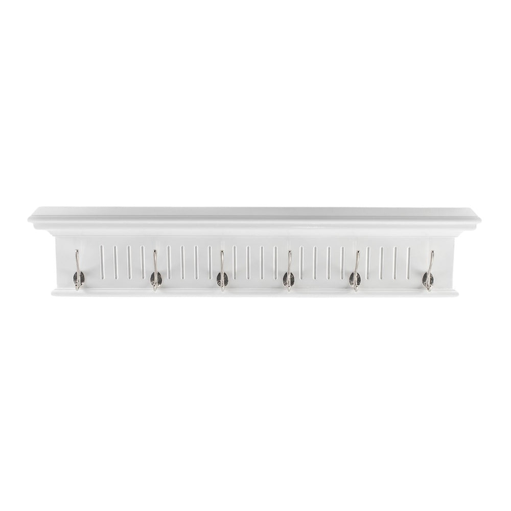 HomeRoots 39" White Solid Wood Wall Coat Rack with 6 Sturdy Hooks - Coastal Charm for Organized Entryways 636371