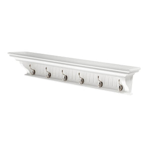 HomeRoots 39" White Solid Wood Coat Rack with 6 Hooks - Coastal-Inspired Wall-Mount for Stylish Entryway Organization 636372