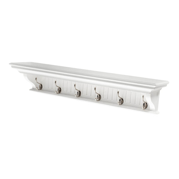 HomeRoots 39" White Solid Wood Coat Rack with 6 Hooks - Coastal-Inspired Wall-Mount for Stylish Entryway Organization 636372