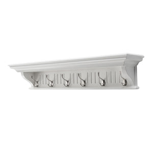 HomeRoots 39" White Solid Wood Coat Rack with 6 Hooks - Coastal-Inspired Wall-Mount for Stylish Entryway Organization 636372