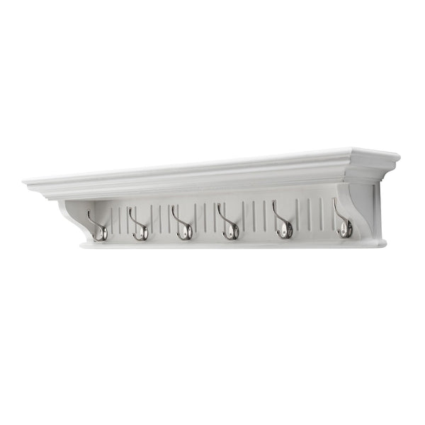 HomeRoots 39" White Solid Wood Coat Rack with 6 Hooks - Coastal-Inspired Wall-Mount for Stylish Entryway Organization 636372