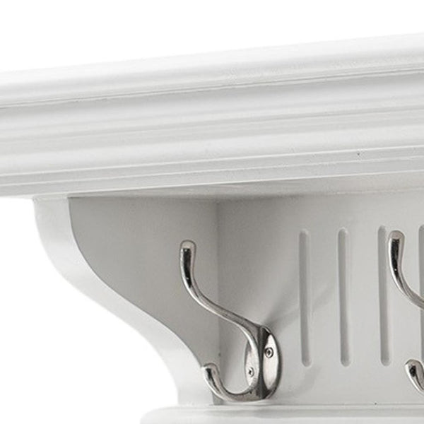 HomeRoots 39" White Solid Wood Coat Rack with 6 Hooks - Coastal-Inspired Wall-Mount for Stylish Entryway Organization 636372