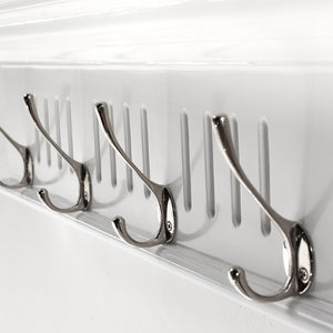 HomeRoots 28" White Solid Wood Coat Rack with 4 Hooks – Coastal-Inspired Wall-Mount for Entryways & Hallways 636373