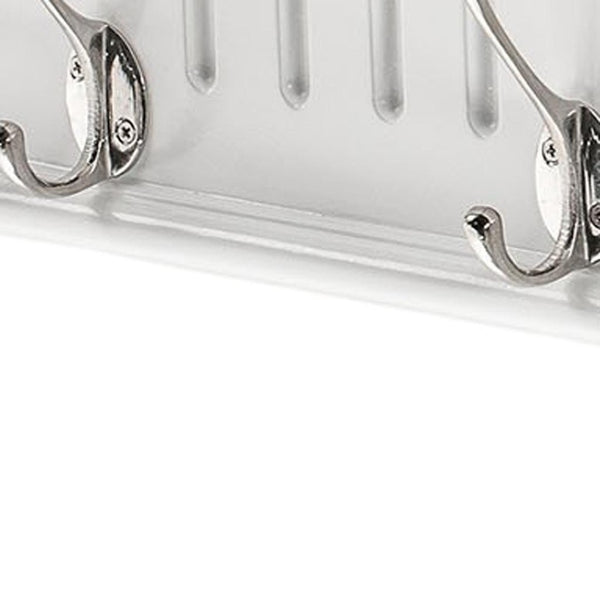 HomeRoots 28" White Solid Wood Coat Rack with 4 Hooks – Coastal-Inspired Wall-Mount for Entryways & Hallways 636373