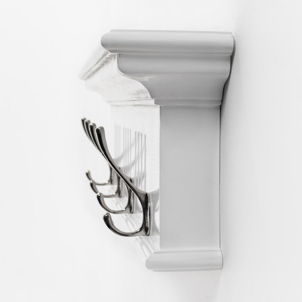 HomeRoots 28" White Solid Wood Coat Rack with 4 Hooks – Coastal-Inspired Wall-Mount for Entryways & Hallways 636373