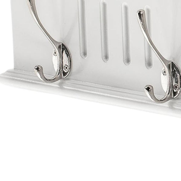 HomeRoots 28" White Solid Wood Coat Rack with 4 Hooks – Coastal-Inspired Wall-Mount for Entryways & Hallways 636373