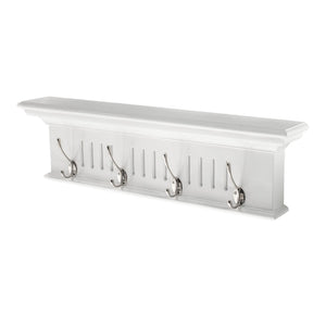 HomeRoots 28" White Solid Wood Coat Rack with 4 Hooks – Coastal-Inspired Wall-Mount for Entryways & Hallways 636373