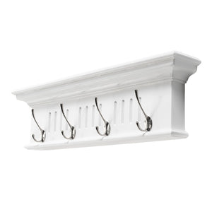HomeRoots 28" White Solid Wood Coat Rack with 4 Hooks – Coastal-Inspired Wall-Mount for Entryways & Hallways 636373