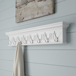 HomeRoots 51" White Solid Wood Coat Rack with Eight Hooks - Elegant, Space-Saving Wall-Mount for Any Room 636374