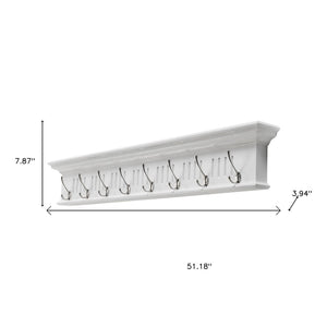 HomeRoots 51" White Solid Wood Coat Rack with Eight Hooks - Elegant, Space-Saving Wall-Mount for Any Room 636374