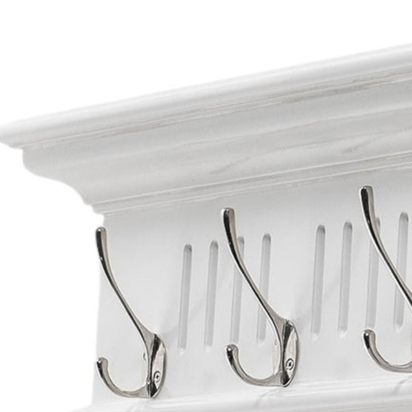 HomeRoots 51" White Solid Wood Coat Rack with Eight Hooks - Elegant, Space-Saving Wall-Mount for Any Room 636374