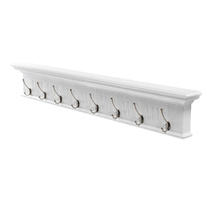 HomeRoots 51" White Solid Wood Coat Rack with Eight Hooks - Elegant, Space-Saving Wall-Mount for Any Room 636374