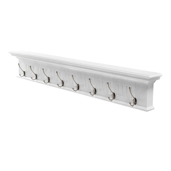 HomeRoots 51" White Solid Wood Coat Rack with Eight Hooks - Elegant, Space-Saving Wall-Mount for Any Room 636374