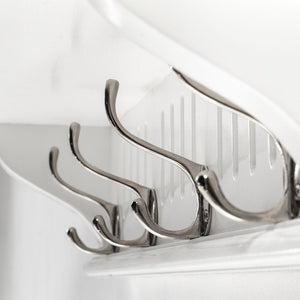 HomeRoots 28" White Solid Wood Coat Rack with 4 Hooks - Stylish Wall-Mounted Organizer for Coastal Decor 636375