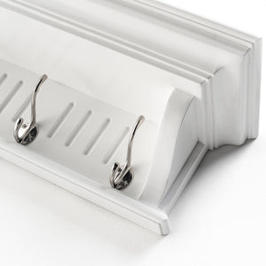 HomeRoots 28" White Solid Wood Coat Rack with 4 Hooks - Stylish Wall-Mounted Organizer for Coastal Decor 636375